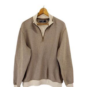 Brown Zip Up Knit Sweater with Ribbed Cuffs